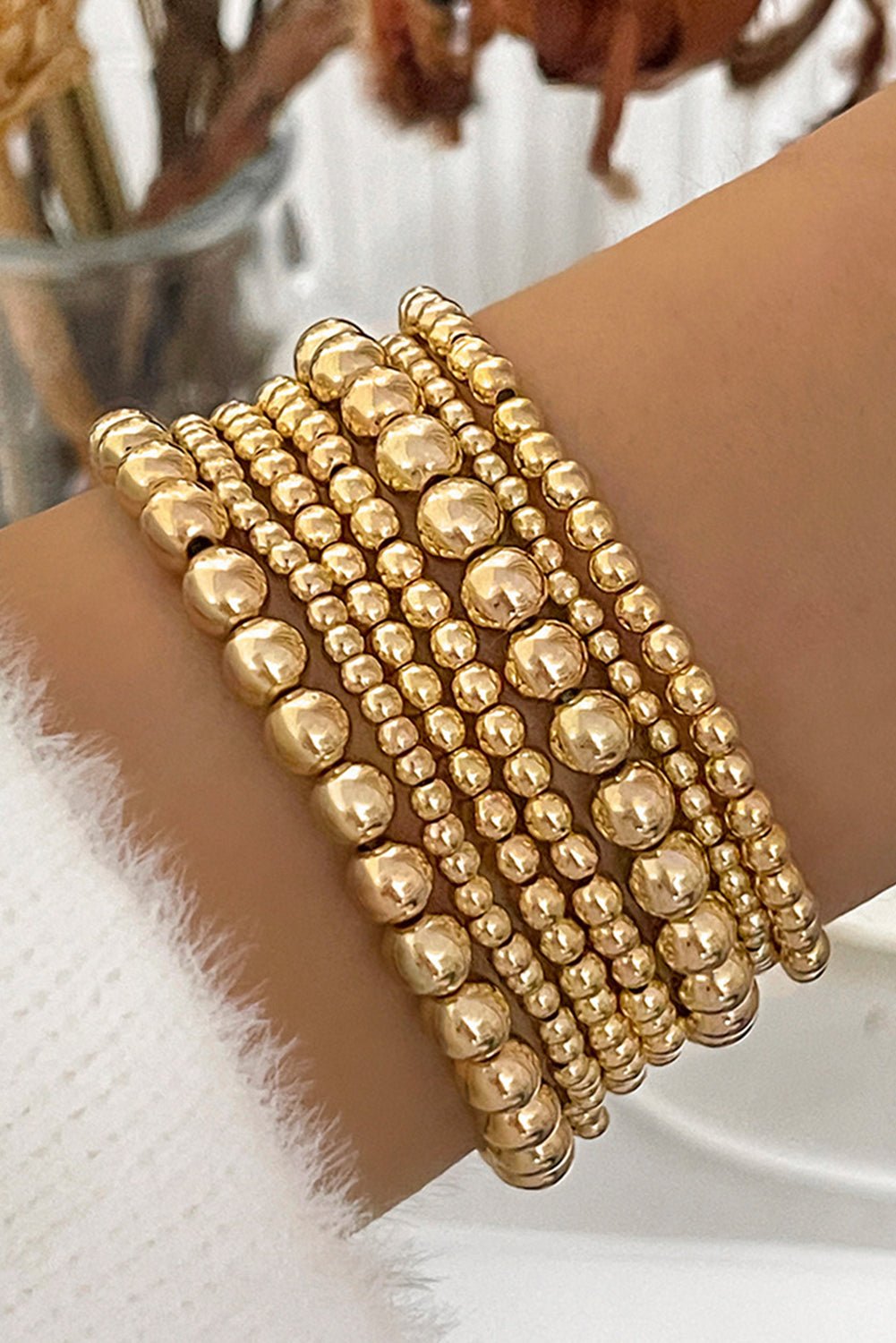 Gold 7pcs Minimalist Beaded Luxury Bracelet Set - MAD RUFFI