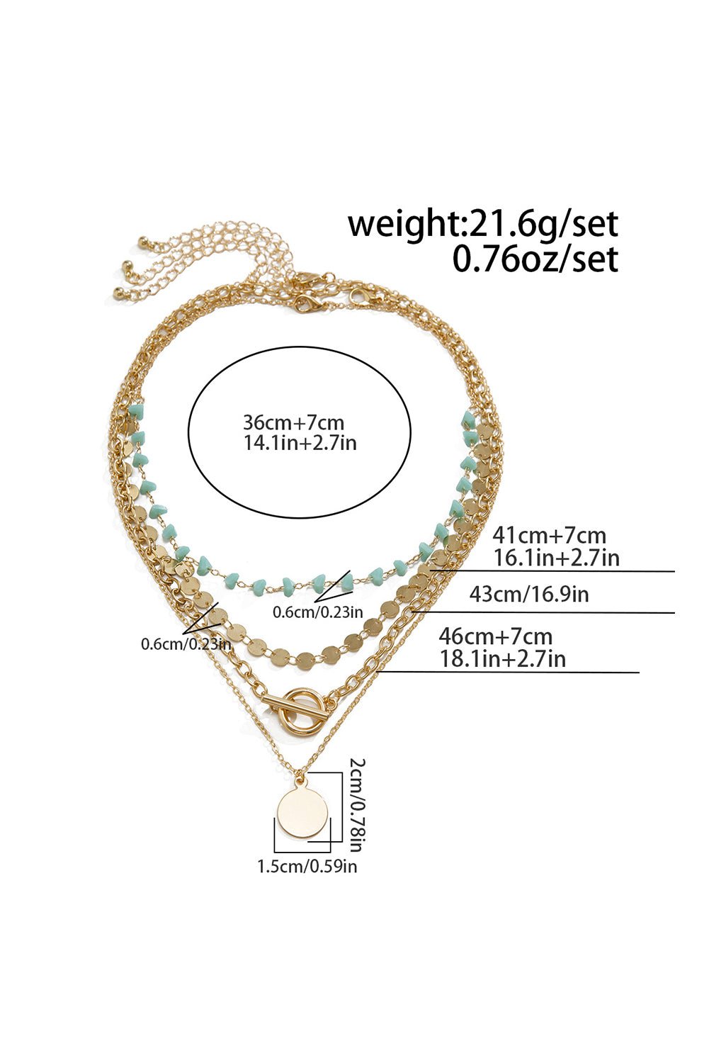 Gold Boho Circle Pendant Multi - Layered Necklace Set - MAD RUFFI