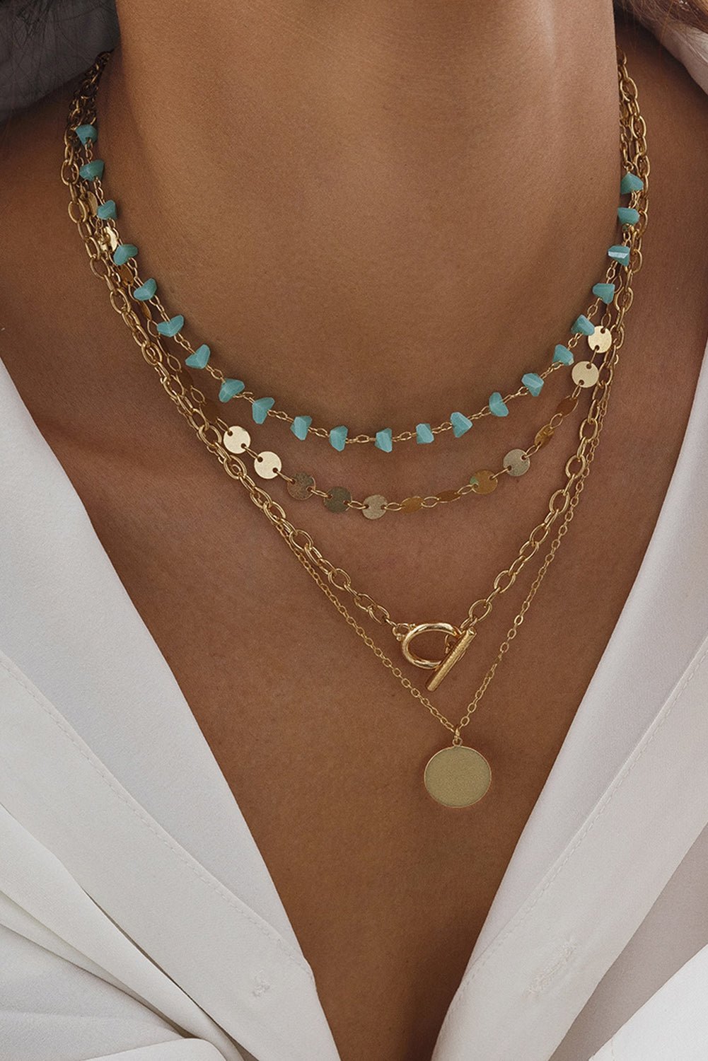 Gold Boho Circle Pendant Multi - Layered Necklace Set - MAD RUFFI