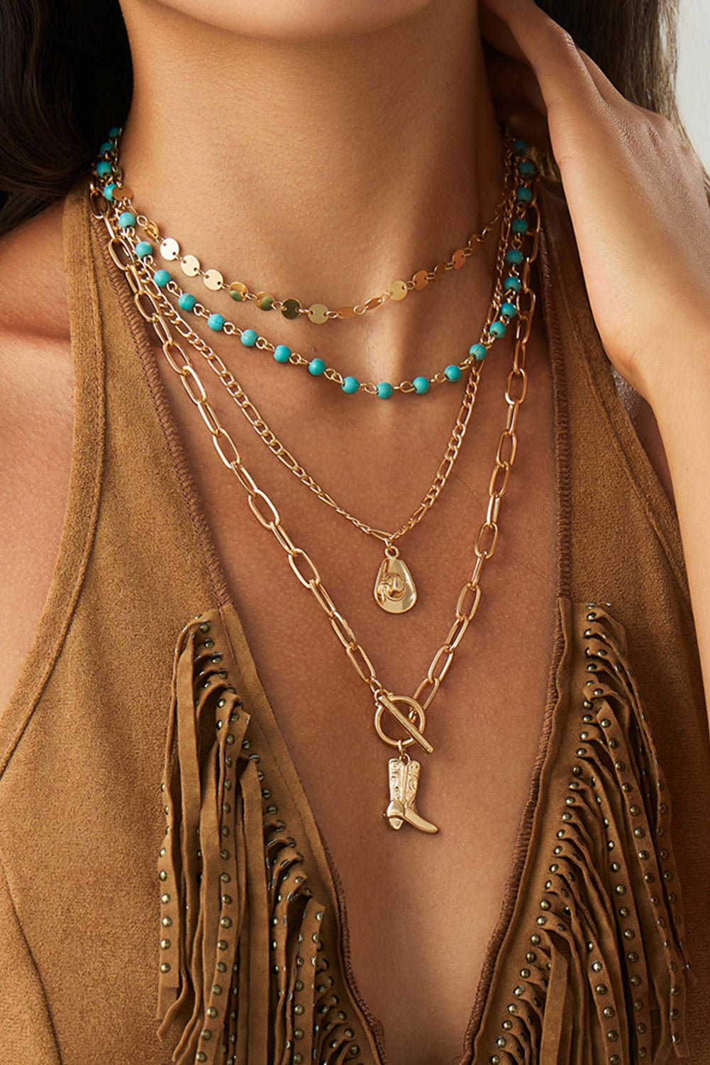 Gold Boot Pendant Turquoise Necklace Set - MAD RUFFI