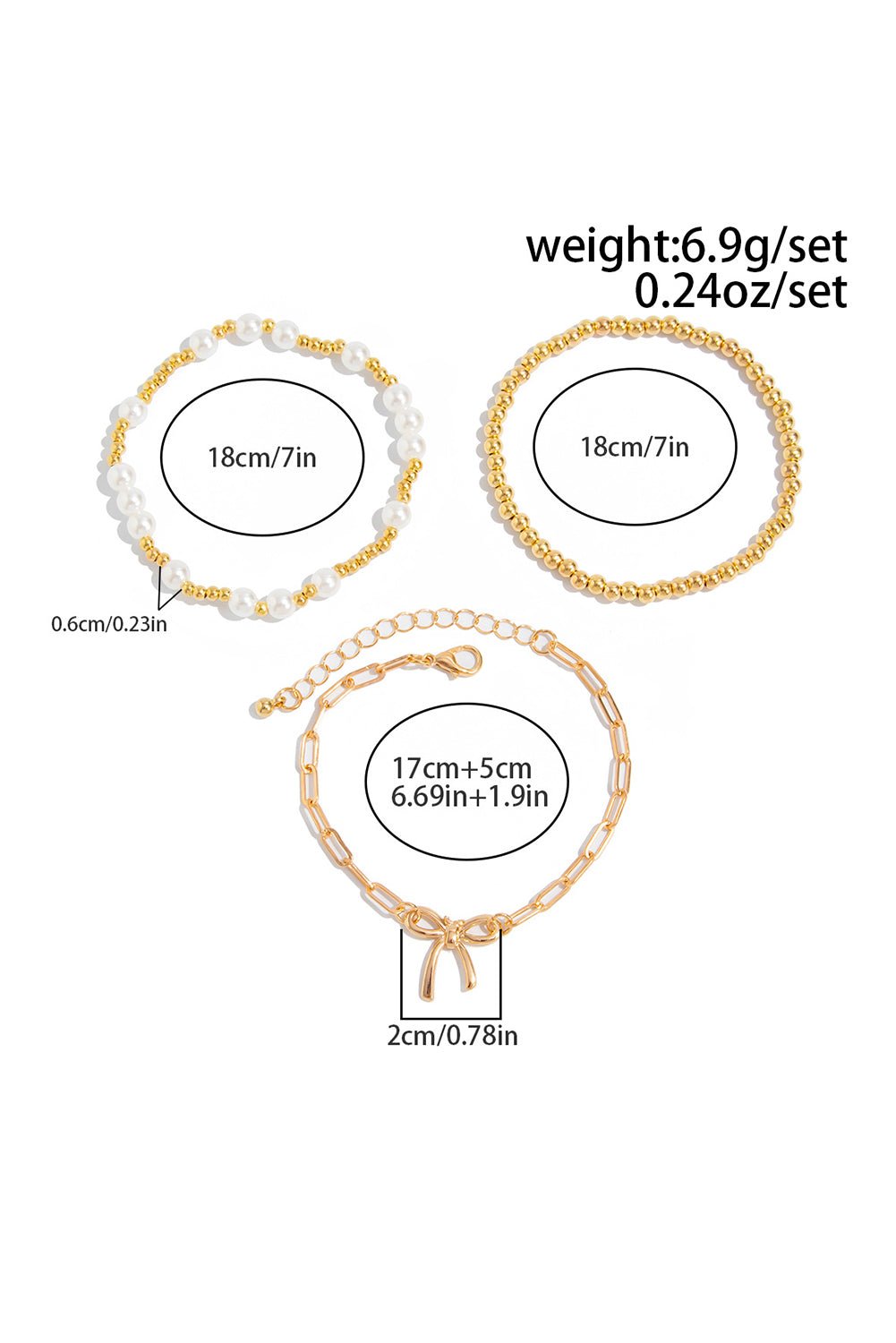 Gold Bow Pearl Decor Beaded Bracelet Set - MAD RUFFI