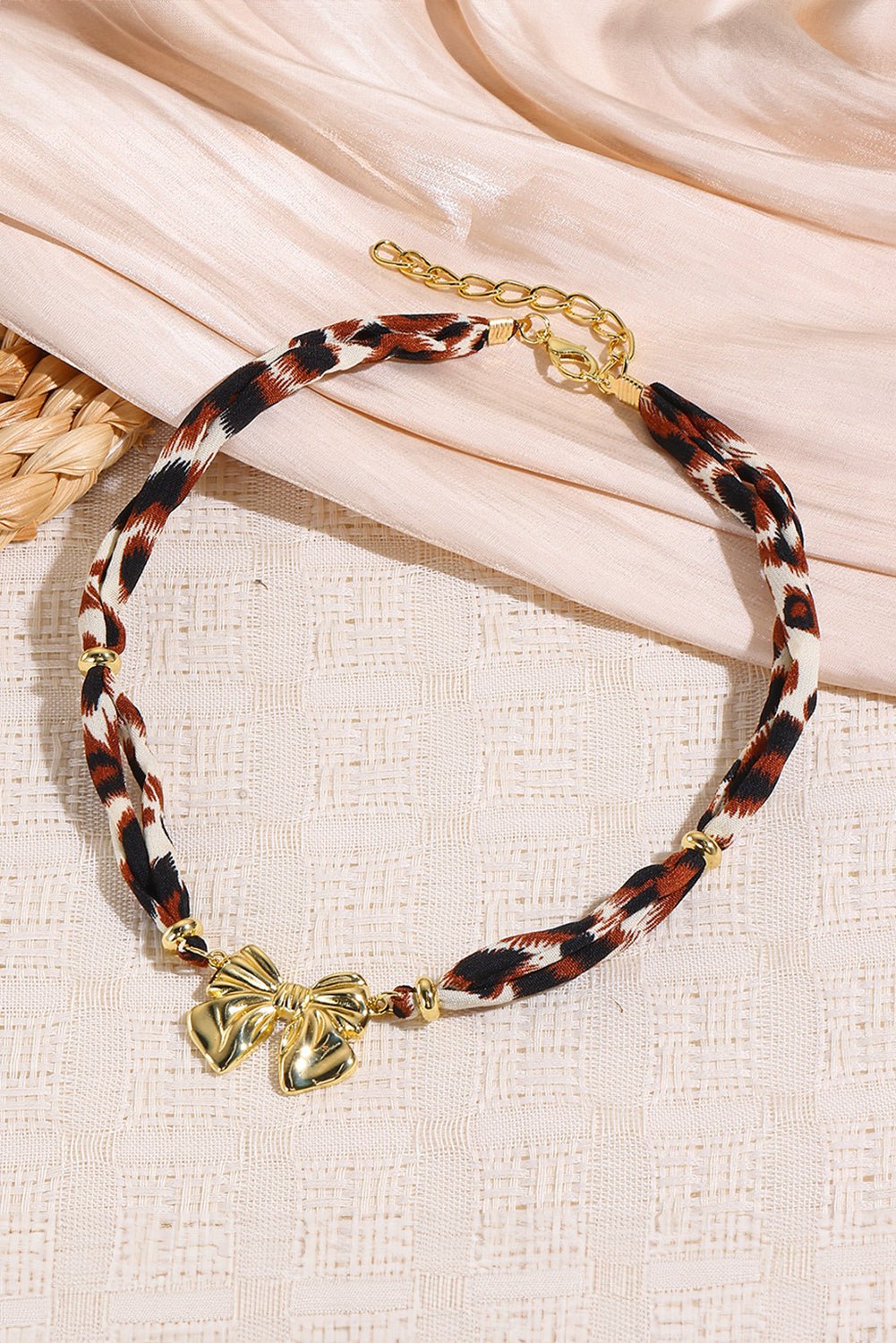 Gold Bowknot Pendant Leopard Scarf Necklace - MAD RUFFI