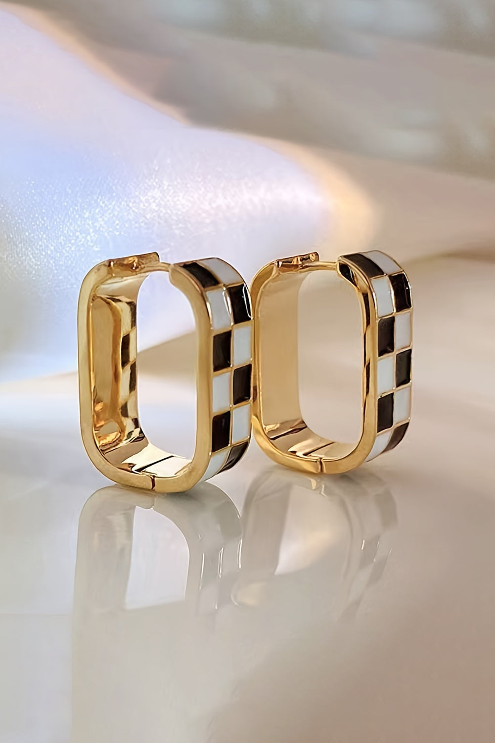 Gold Checkered Hoop Alloy Earrings - MAD RUFFI