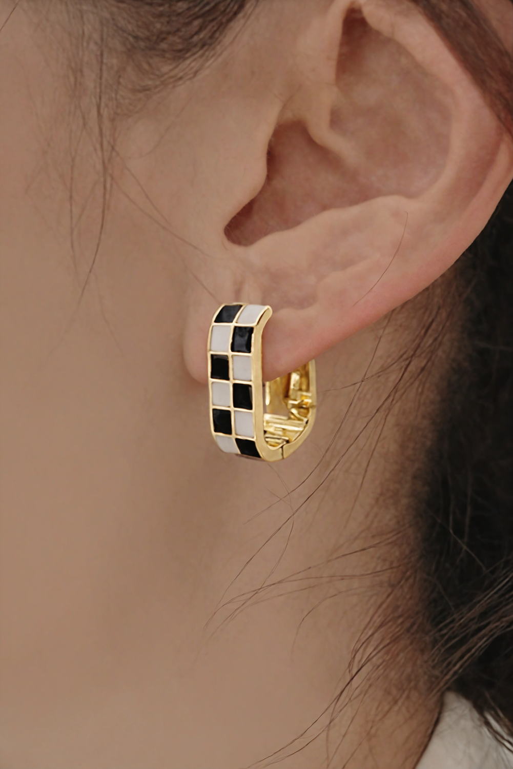 Gold Checkered Hoop Alloy Earrings - MAD RUFFI