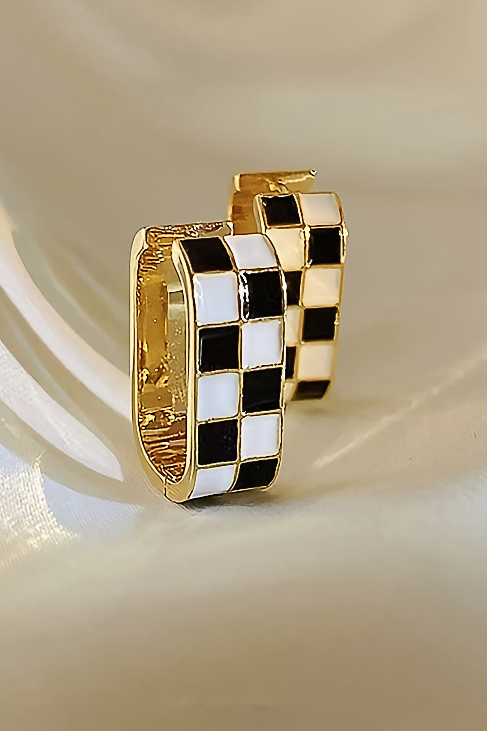 Gold Checkered Hoop Alloy Earrings - MAD RUFFI