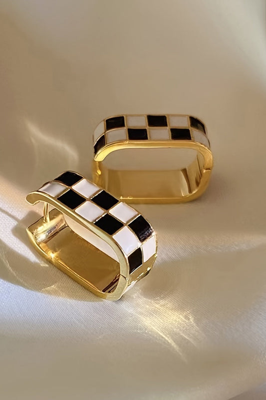 Gold Checkered Hoop Alloy Earrings - MAD RUFFI