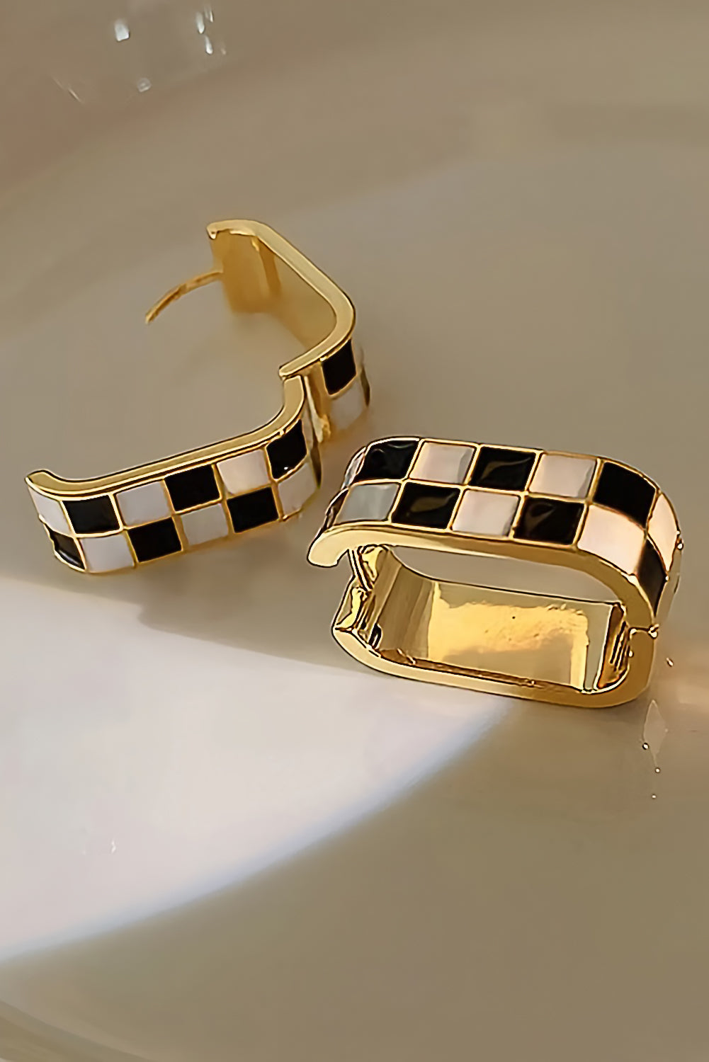 Gold Checkered Hoop Alloy Earrings - MAD RUFFI