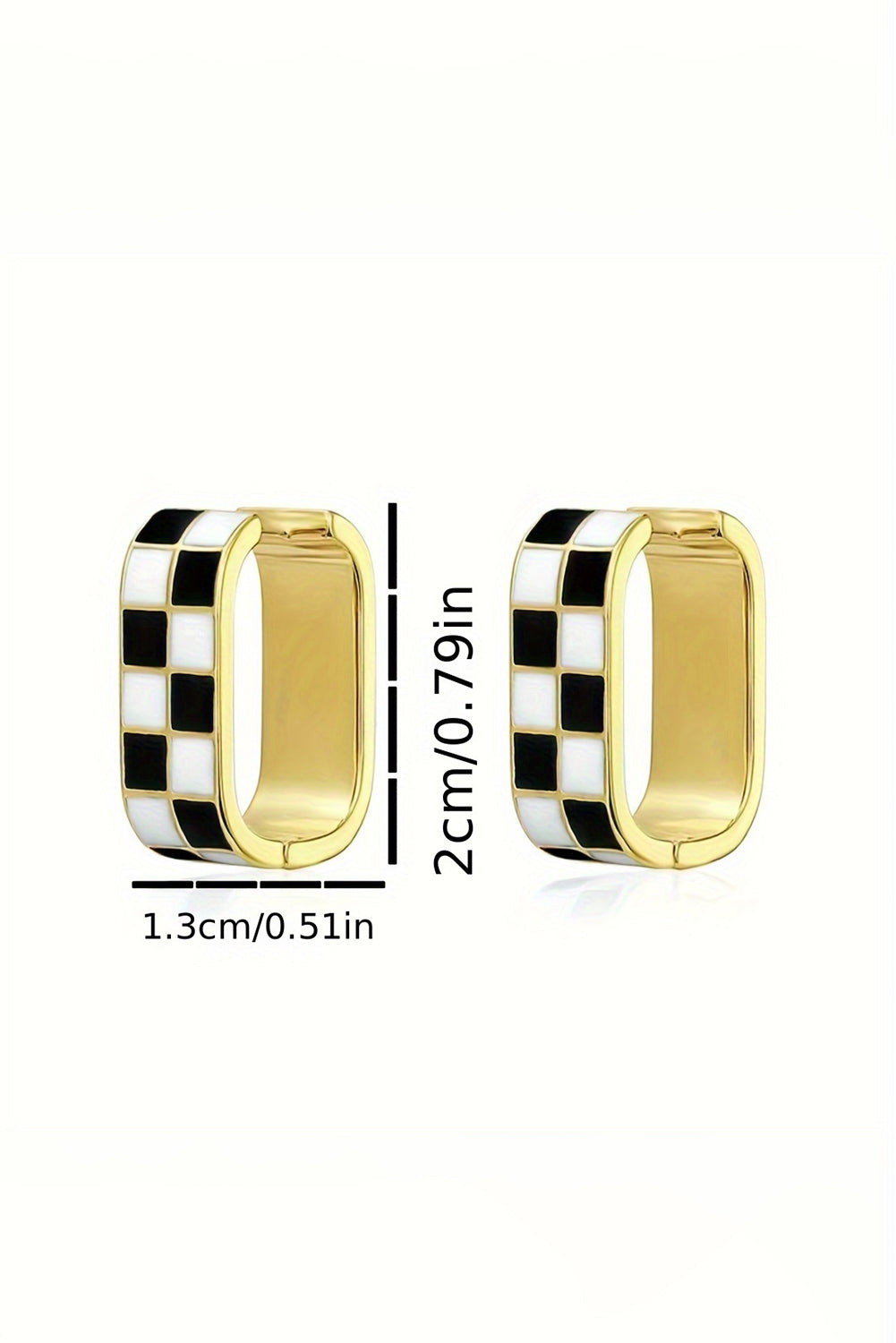 Gold Checkered Hoop Alloy Earrings - MAD RUFFI