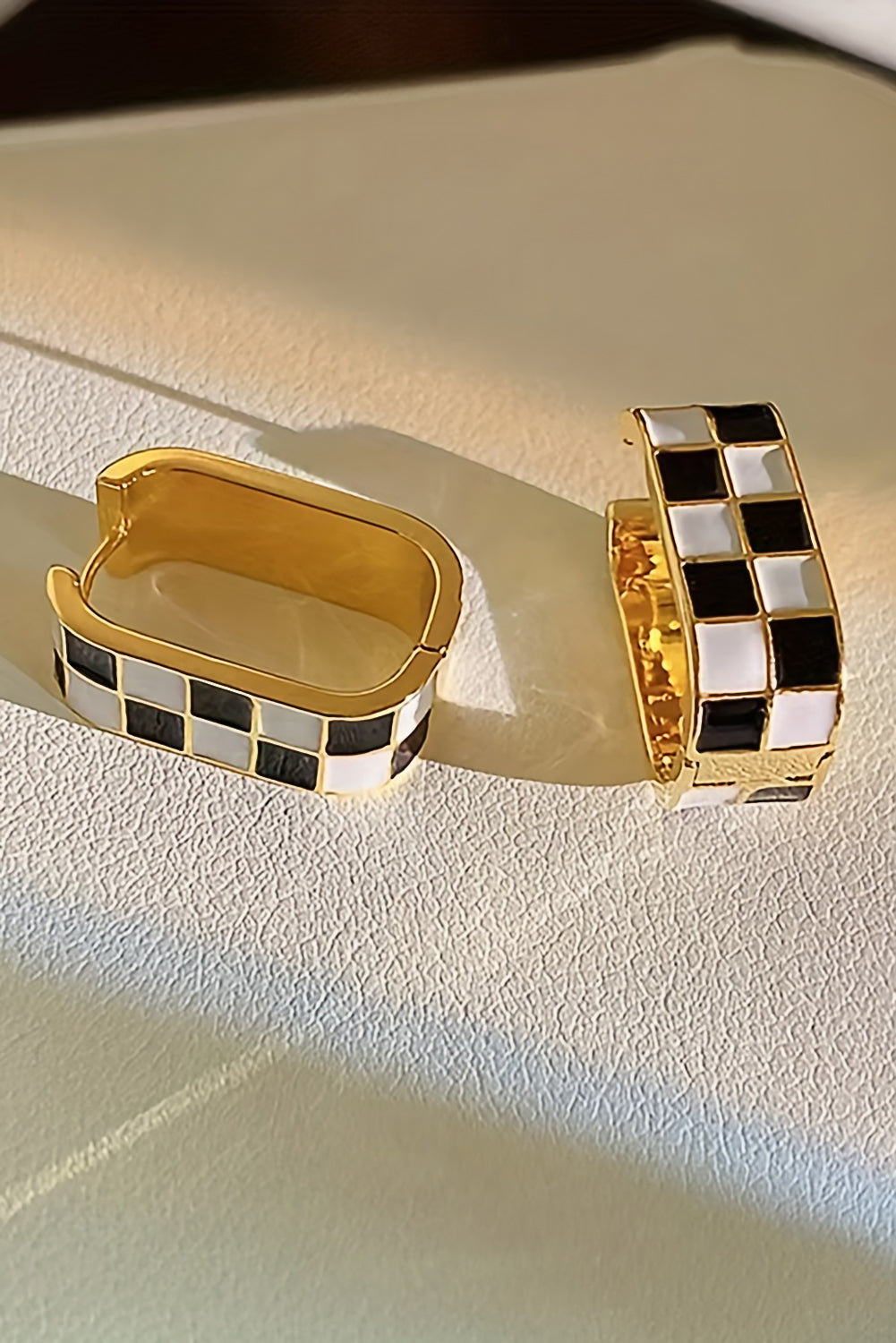 Gold Checkered Hoop Alloy Earrings - MAD RUFFI