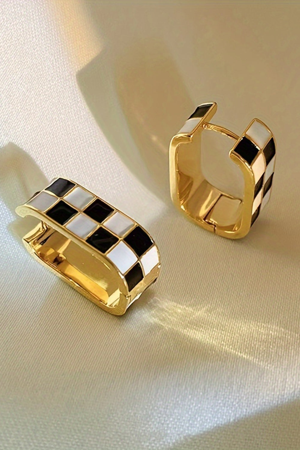 Gold Checkered Hoop Alloy Earrings - MAD RUFFI