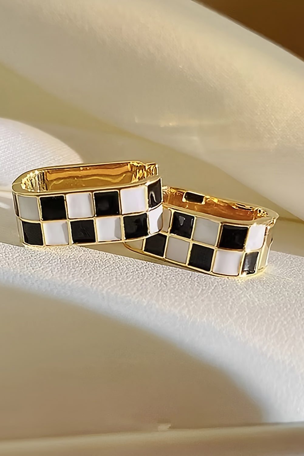 Gold Checkered Hoop Alloy Earrings - MAD RUFFI