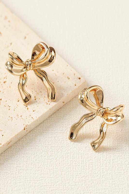 Gold Elegant Ribbon Bow Shape Stud Earrings - Gold / ONE SIZE - Earrings