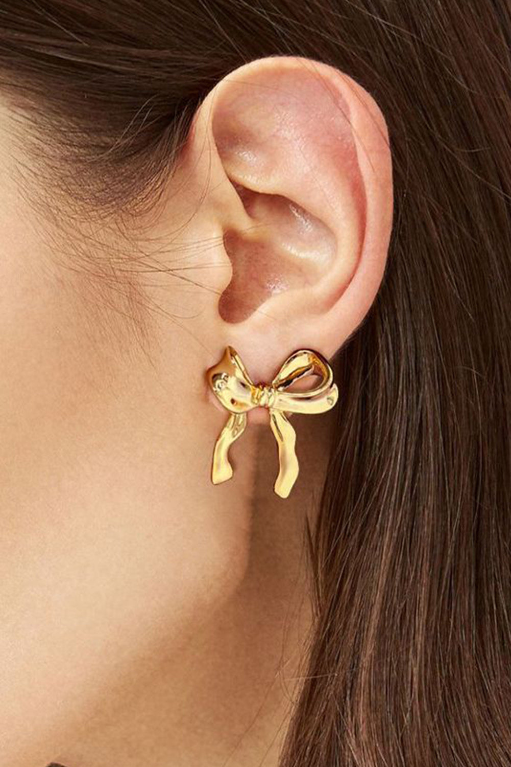 Gold Elegant Ribbon Bow Shape Stud Earrings - Gold / ONE SIZE - Earrings