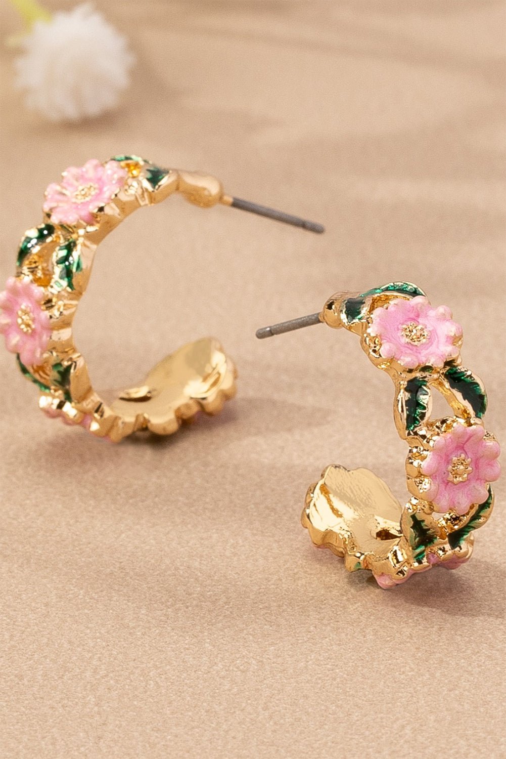 Gold Flower Statement Hoop Earrngs - MAD RUFFI
