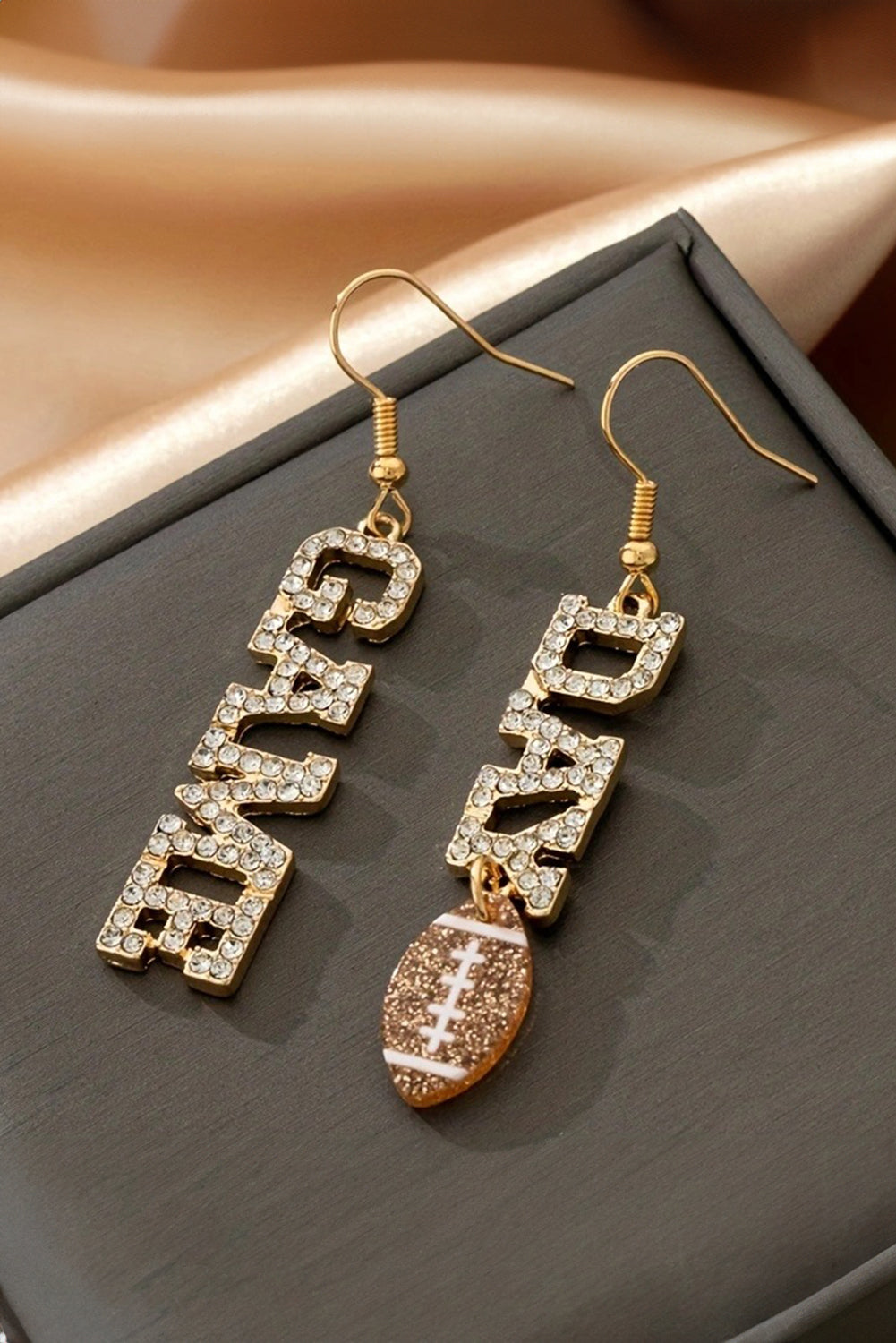 Gold GAME DAY Rugby Rhinestone Dangle Earrings - MAD RUFFI