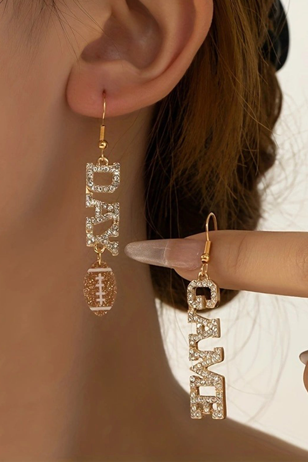 Gold GAME DAY Rugby Rhinestone Dangle Earrings - MAD RUFFI