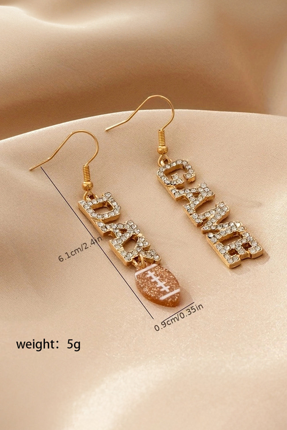 Gold GAME DAY Rugby Rhinestone Dangle Earrings - MAD RUFFI