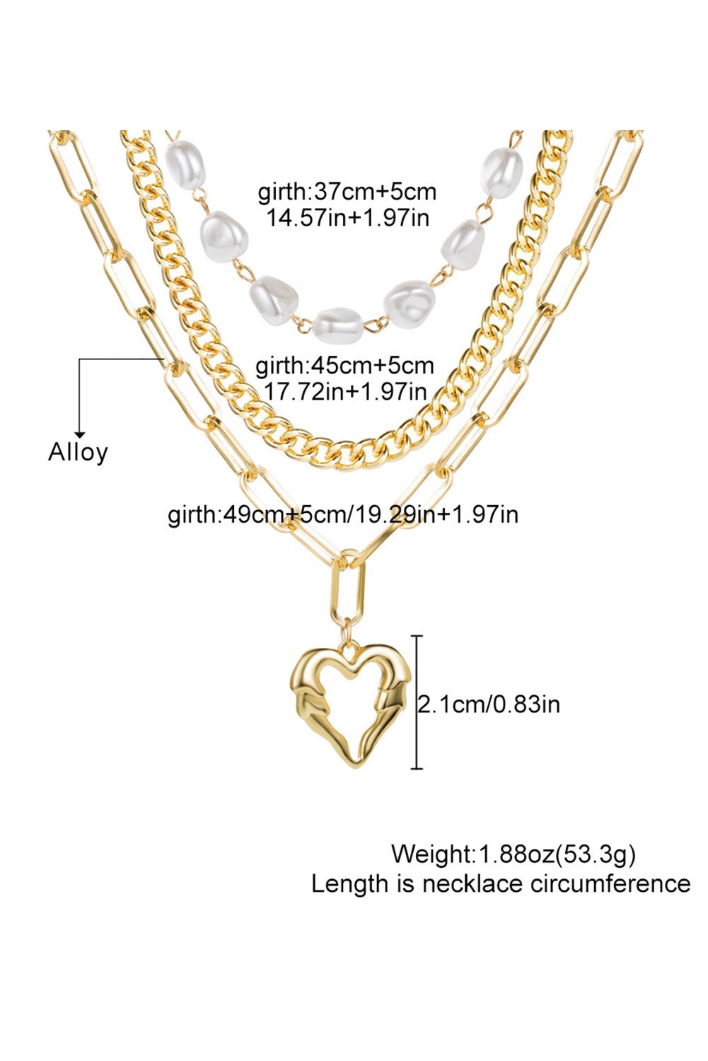 Gold Heart Pendant Pearl Chain Multi - Layered Necklace - MAD RUFFI