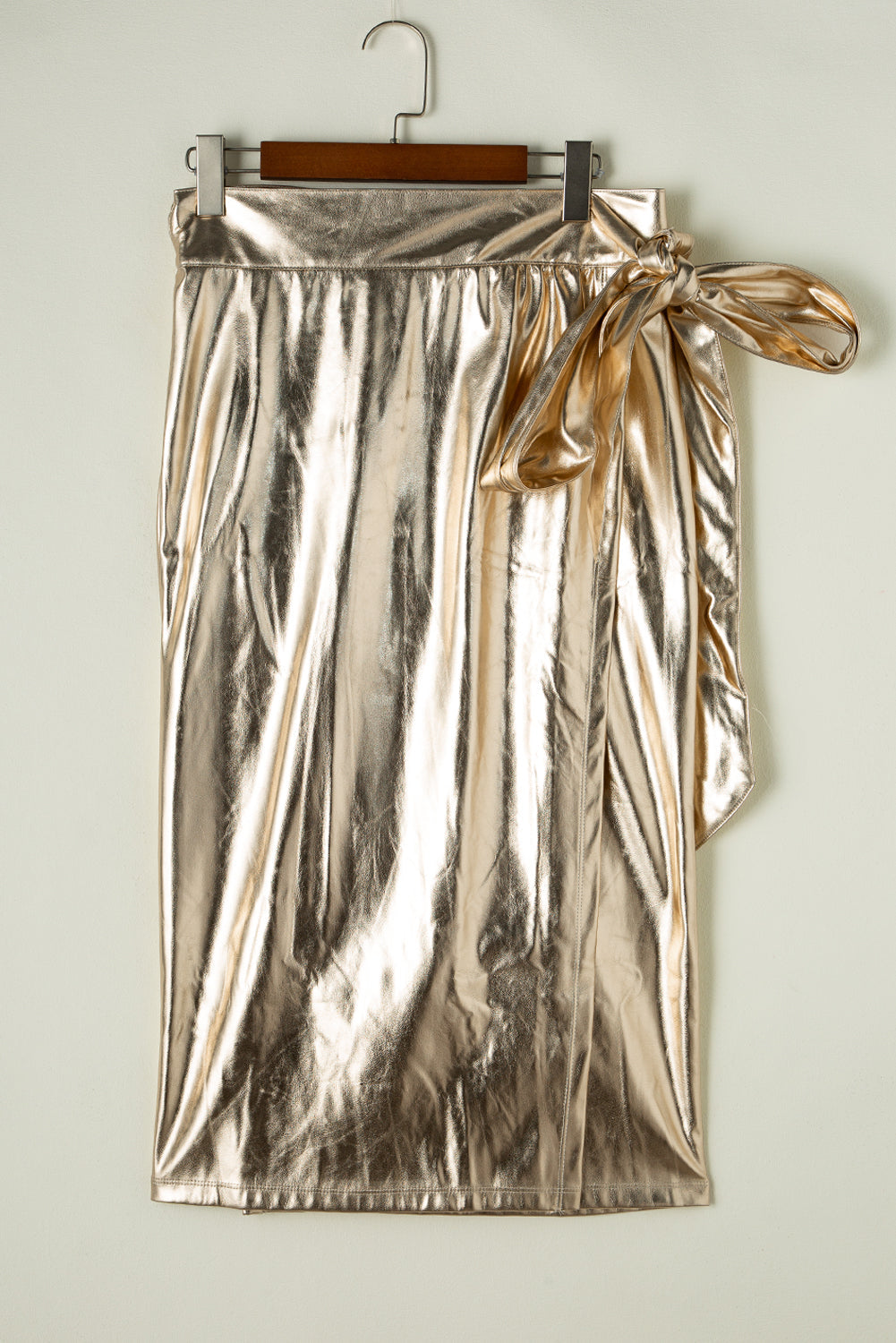 Gold Knotted Metallic Midi Skirt - MAD RUFFI