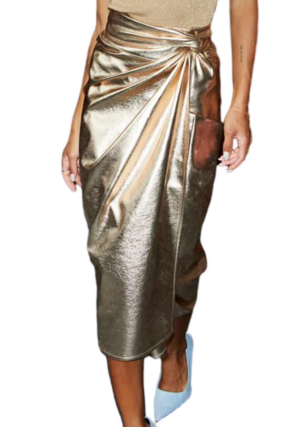 Gold Knotted Metallic Midi Skirt - MAD RUFFI