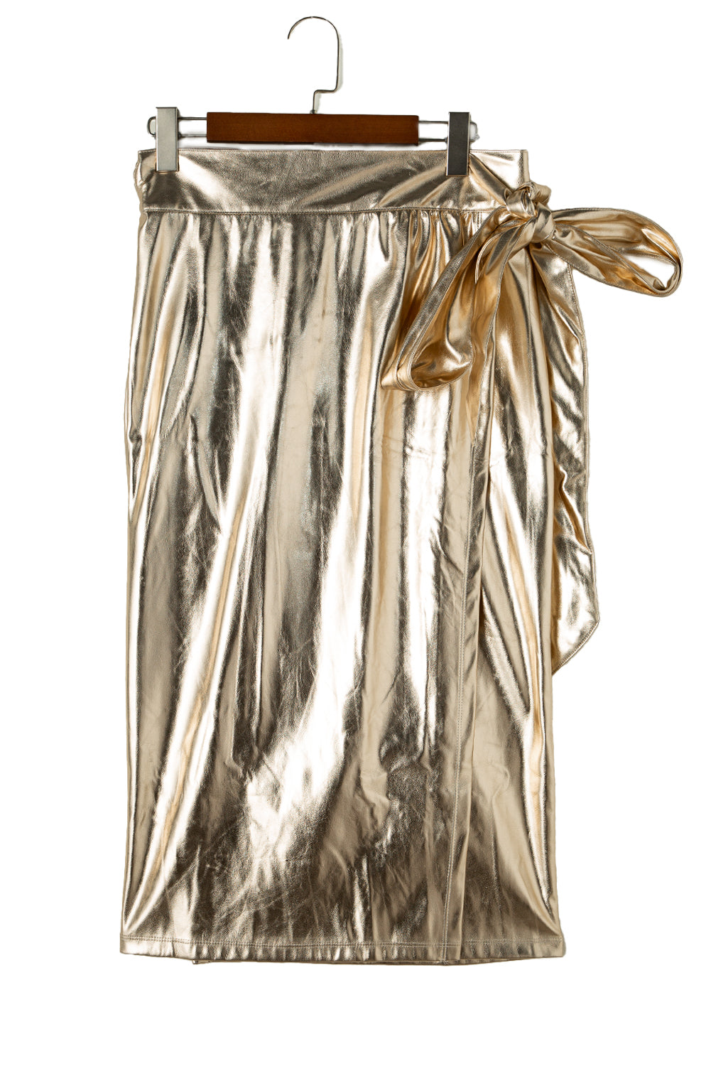 Gold Knotted Metallic Midi Skirt - MAD RUFFI