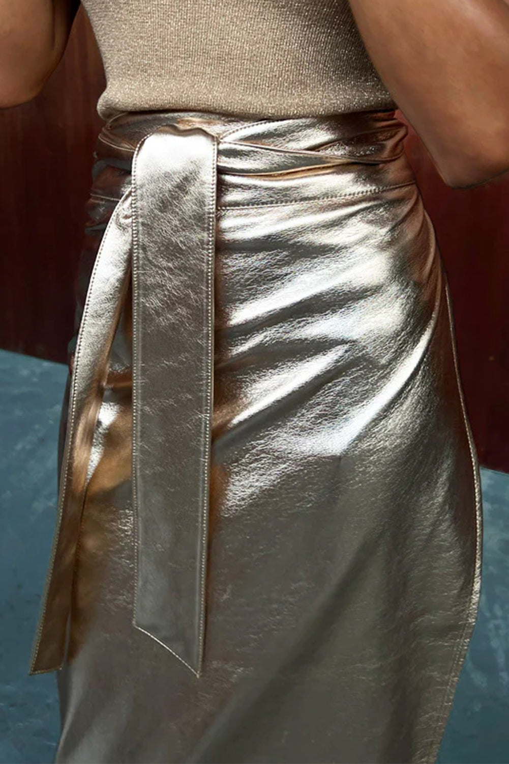 Gold Knotted Metallic Midi Skirt - MAD RUFFI