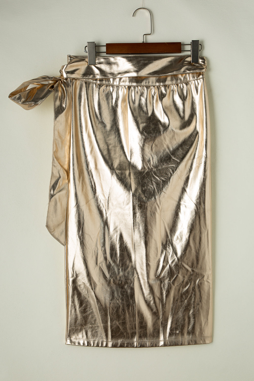 Gold Knotted Metallic Midi Skirt - MAD RUFFI