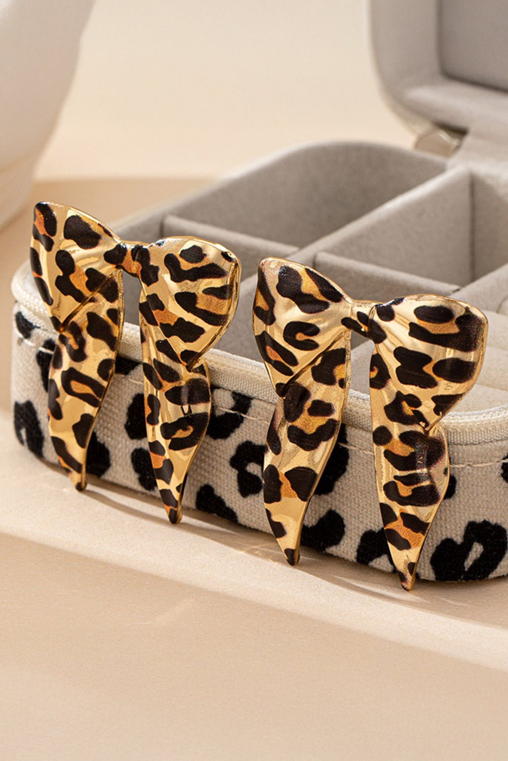 Gold Leopard Print Bowknot Shape Earrings - MAD RUFFI