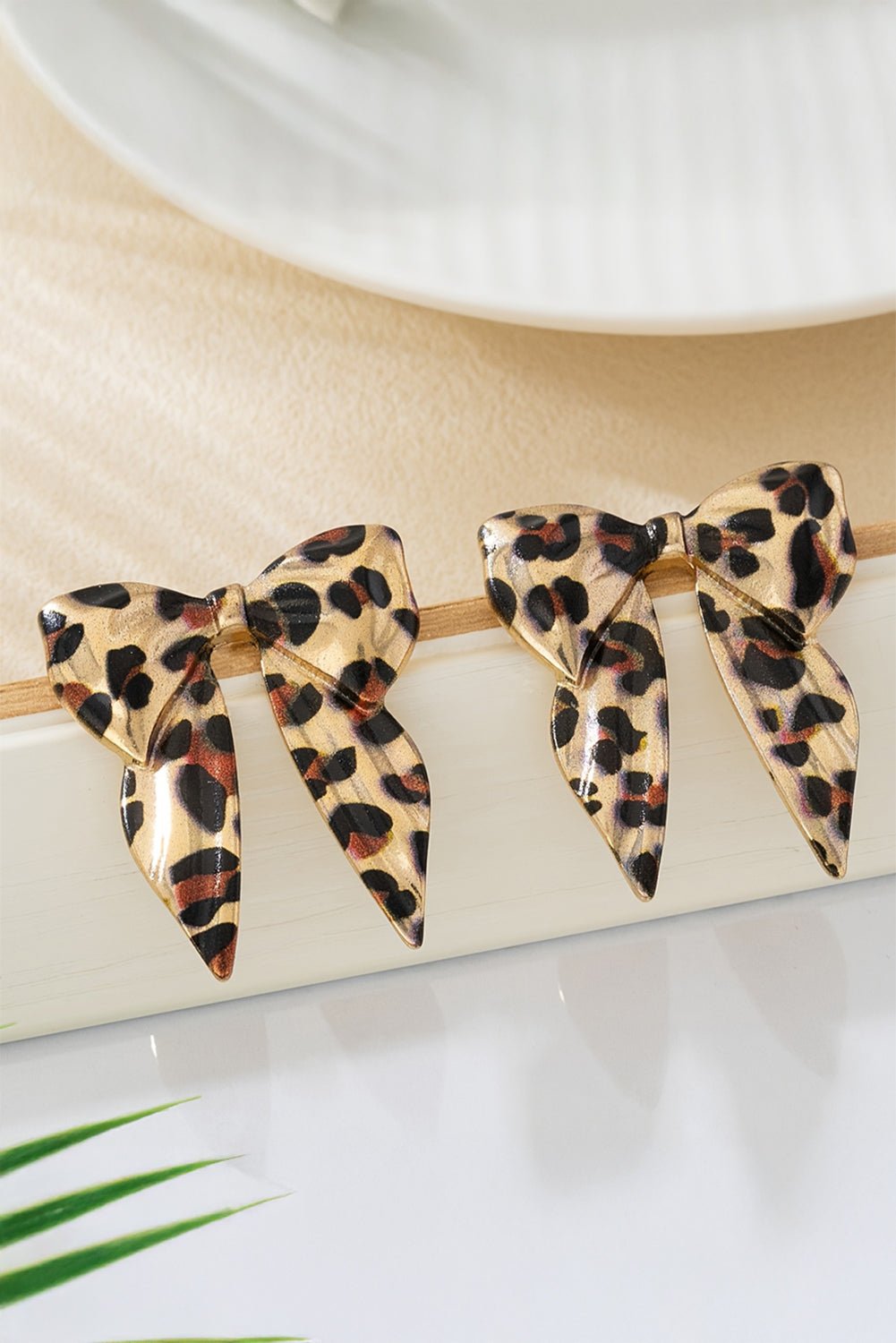 Gold Leopard Print Bowknot Shape Earrings - MAD RUFFI