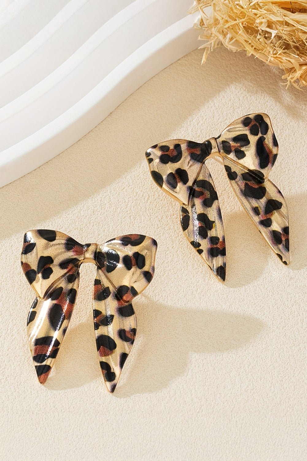 Gold Leopard Print Bowknot Shape Earrings - MAD RUFFI