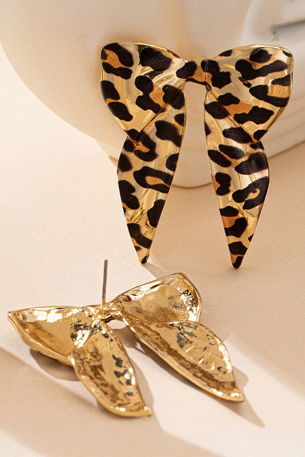 Gold Leopard Print Bowknot Shape Earrings - MAD RUFFI