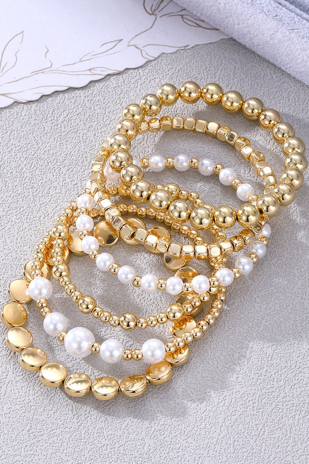 Gold Minimalist Pearl Beaded Bracelet Set - MAD RUFFI