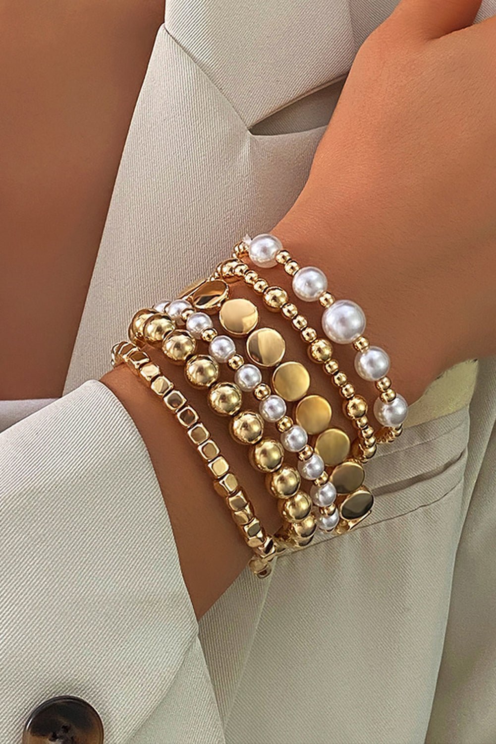 Gold Minimalist Pearl Beaded Bracelet Set - MAD RUFFI