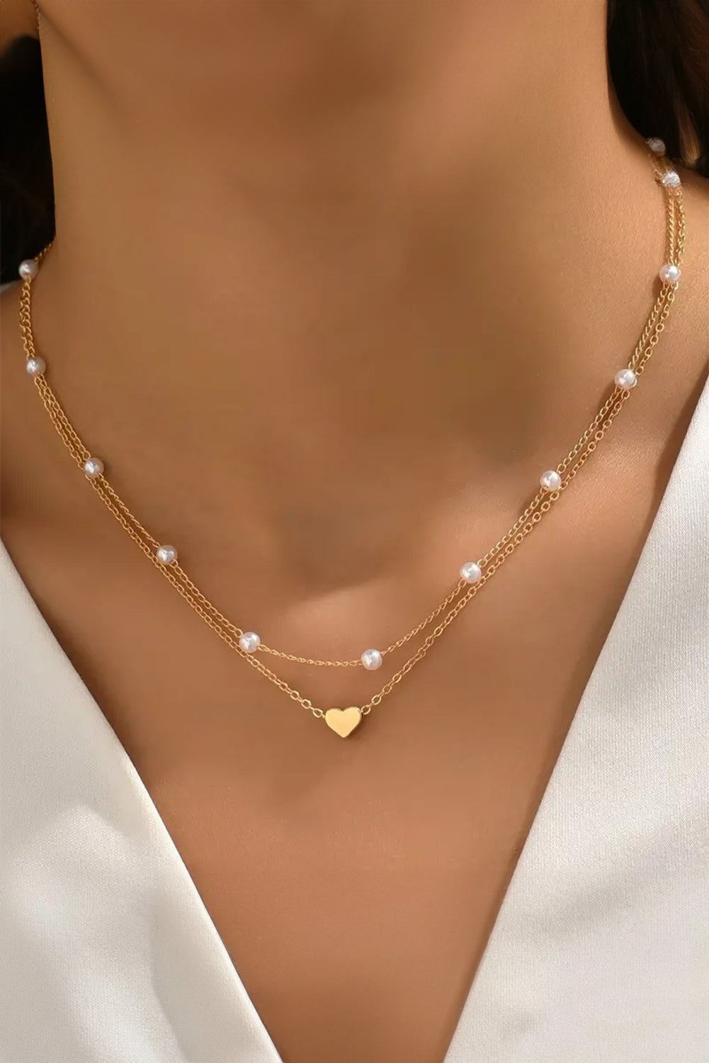 Gold Pearl Heart Chain Necklace - MAD RUFFI