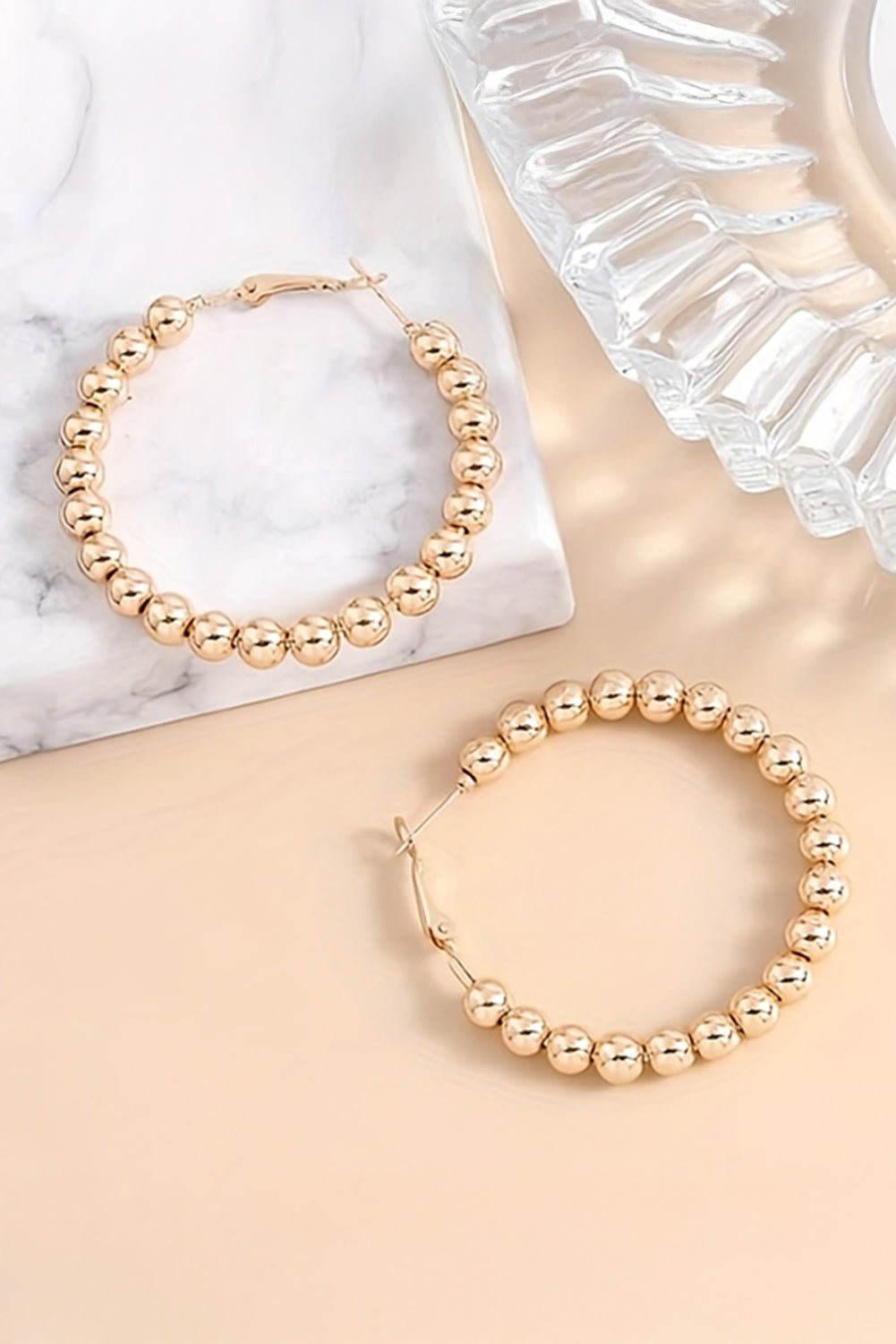 Gold Plated Beaded Minimalist Alloy Hoop Earrings - MAD RUFFI