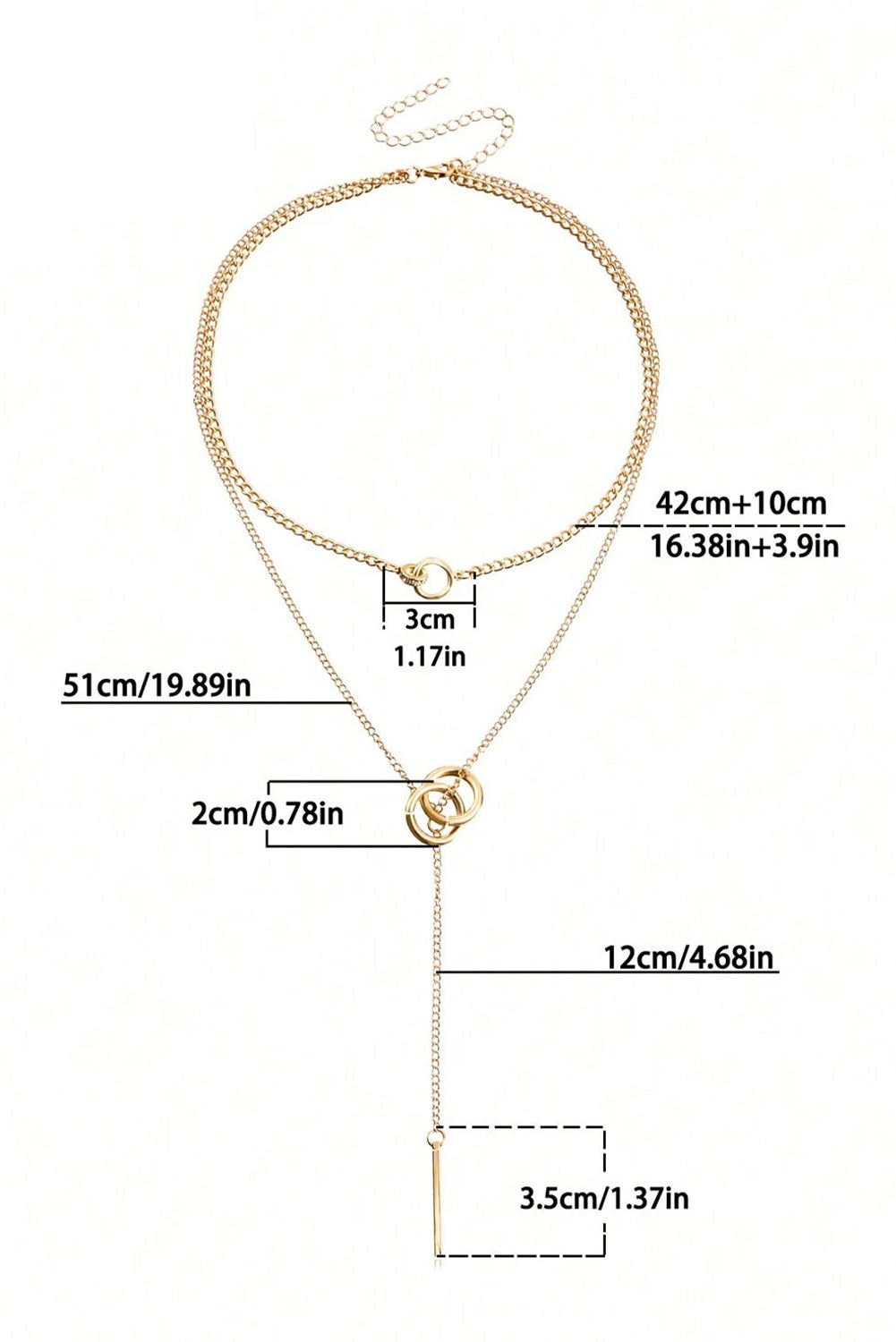 Gold Plated Double Layer O-Ring Long Stick Pendant Chain Necklace - MAD RUFFI