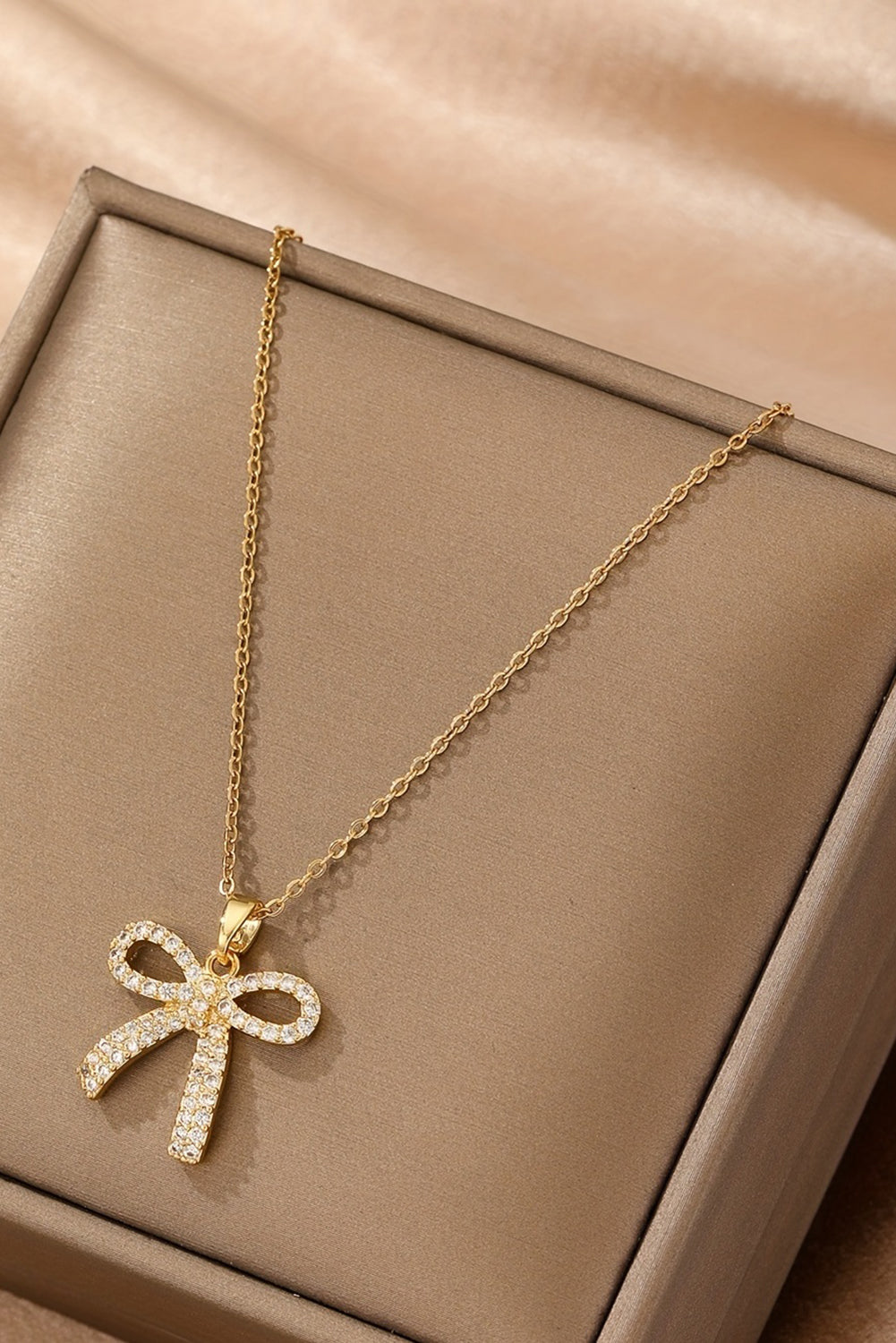 Gold Rhinestone Bowknot Pendant Necklace - Gold / ONE SIZE - Necklaces