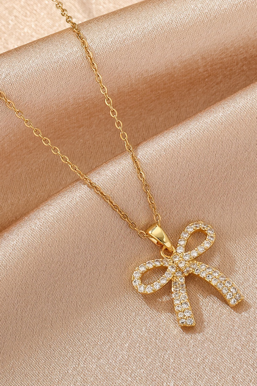 Gold Rhinestone Bowknot Pendant Necklace - Gold / ONE SIZE - Necklaces