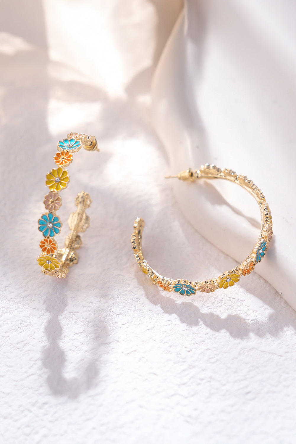 Gold Rhinestone Daisy Flowers Hoop Earrings - MAD RUFFI