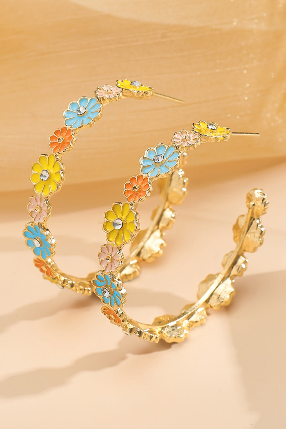 Gold Rhinestone Daisy Flowers Hoop Earrings - MAD RUFFI