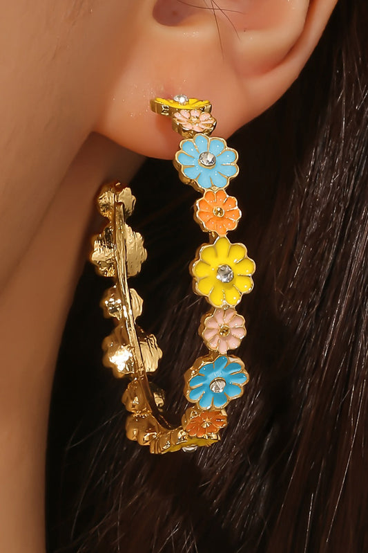 Gold Rhinestone Daisy Flowers Hoop Earrings - MAD RUFFI