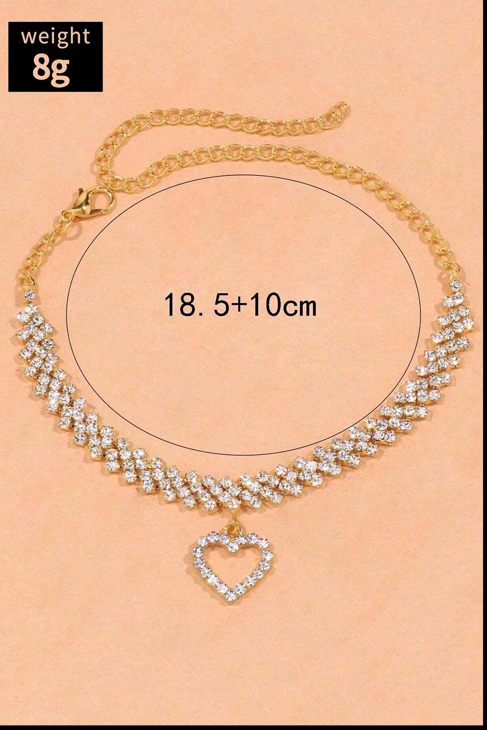 Gold Rhinestone Heart Pendant Anklet - Gold / ONE SIZE - Accessories & Jewelry