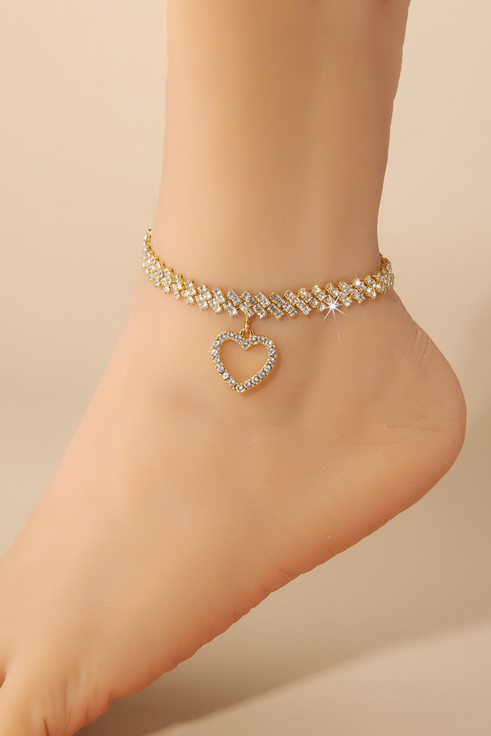 Gold Rhinestone Heart Pendant Anklet - Gold / ONE SIZE - Accessories & Jewelry