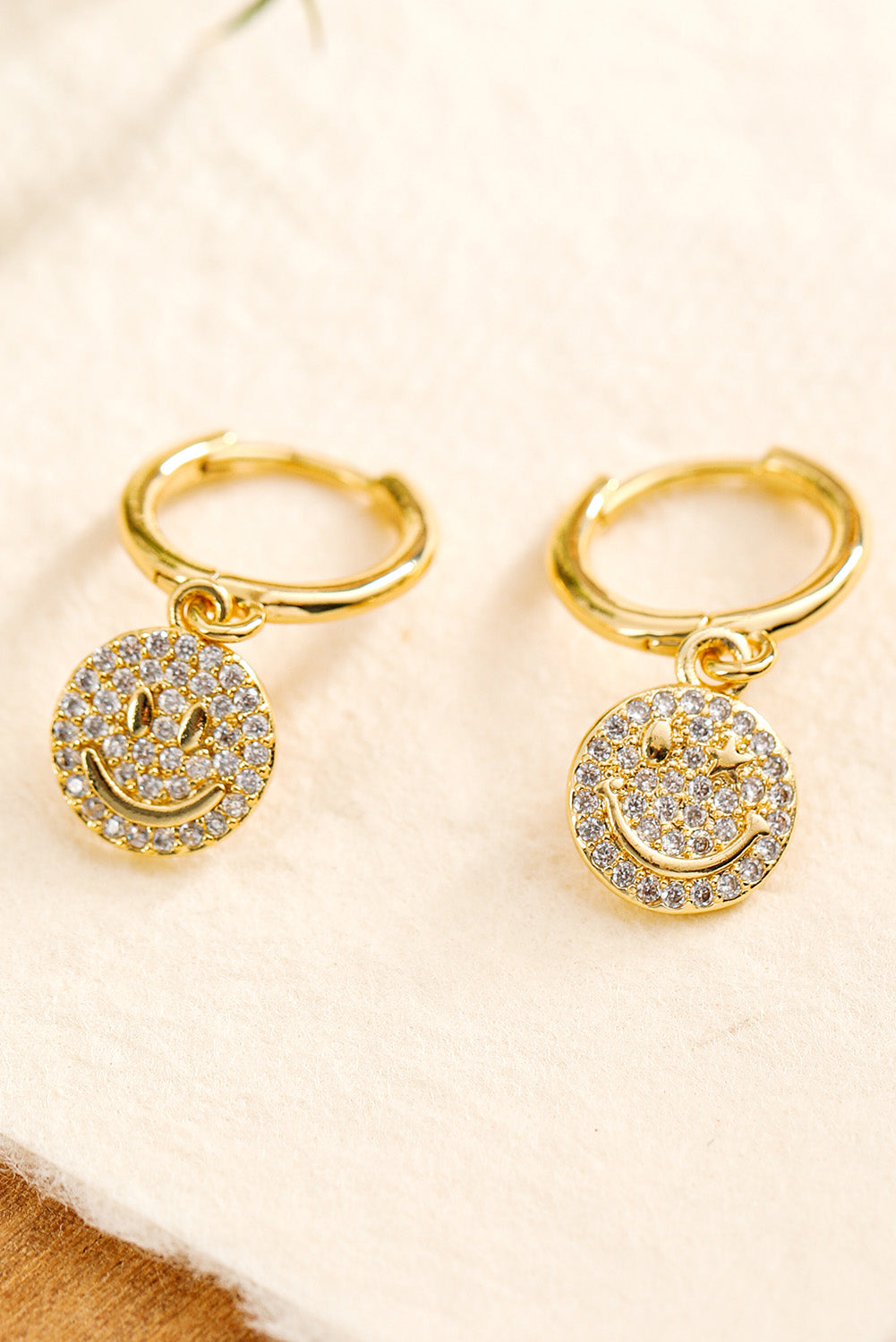 Gold Rhinestone Smile Hoop Dangle Earrings - MAD RUFFI