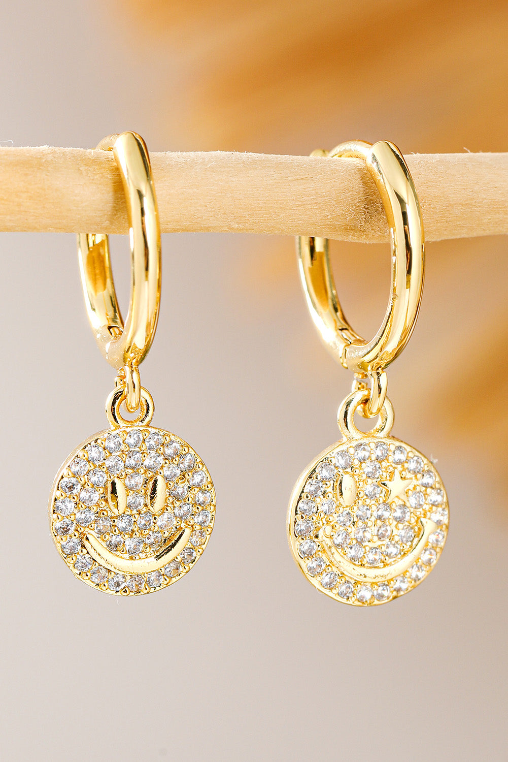 Gold Rhinestone Smile Hoop Dangle Earrings - MAD RUFFI