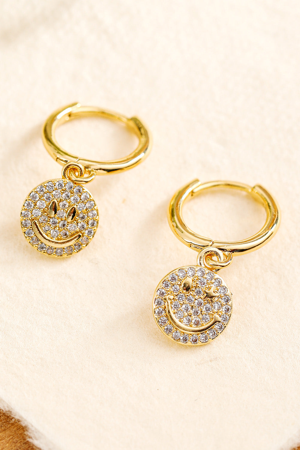 Gold Rhinestone Smile Hoop Dangle Earrings - MAD RUFFI