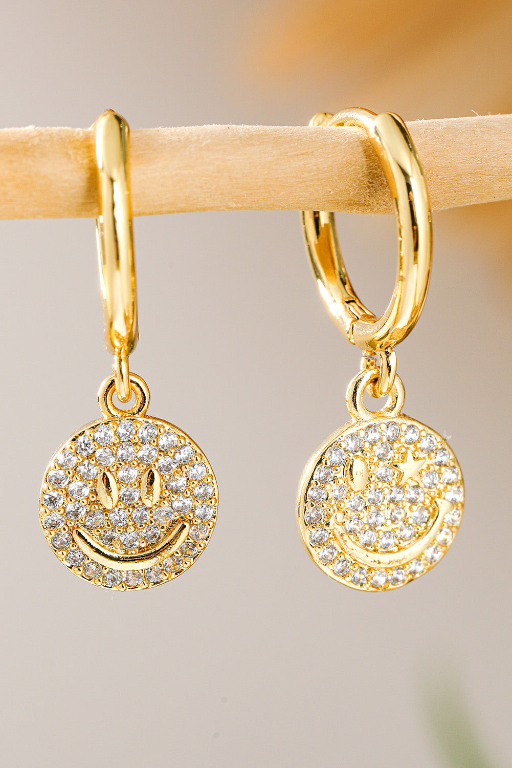 Gold Rhinestone Smile Hoop Dangle Earrings - MAD RUFFI