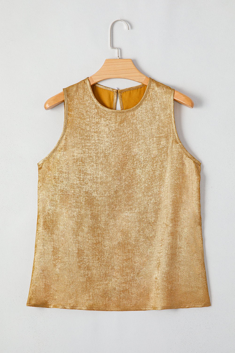 Gold Sheen Round Neck Textured Sleeveless Top - MAD RUFFI