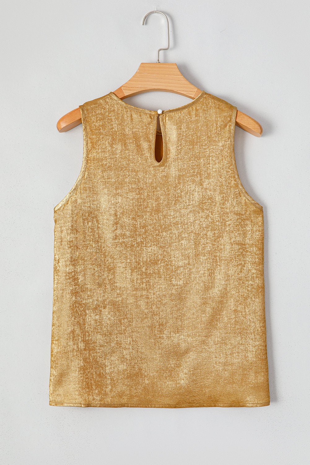 Gold Sheen Round Neck Textured Sleeveless Top - MAD RUFFI