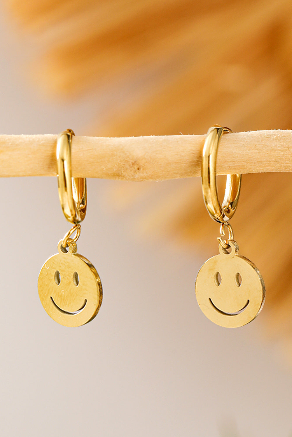 Gold Smile Face Alloy Dangle Earrings - MAD RUFFI